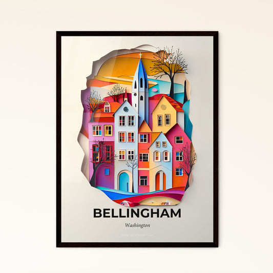 Vivid Bellingham, Washington - a paper cut of a city with a church