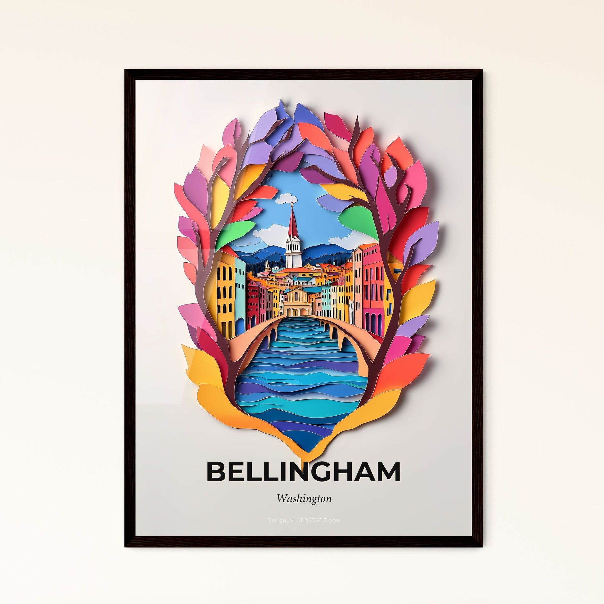 Vivid Bellingham, Washington - a paper cut of a city with a bridge