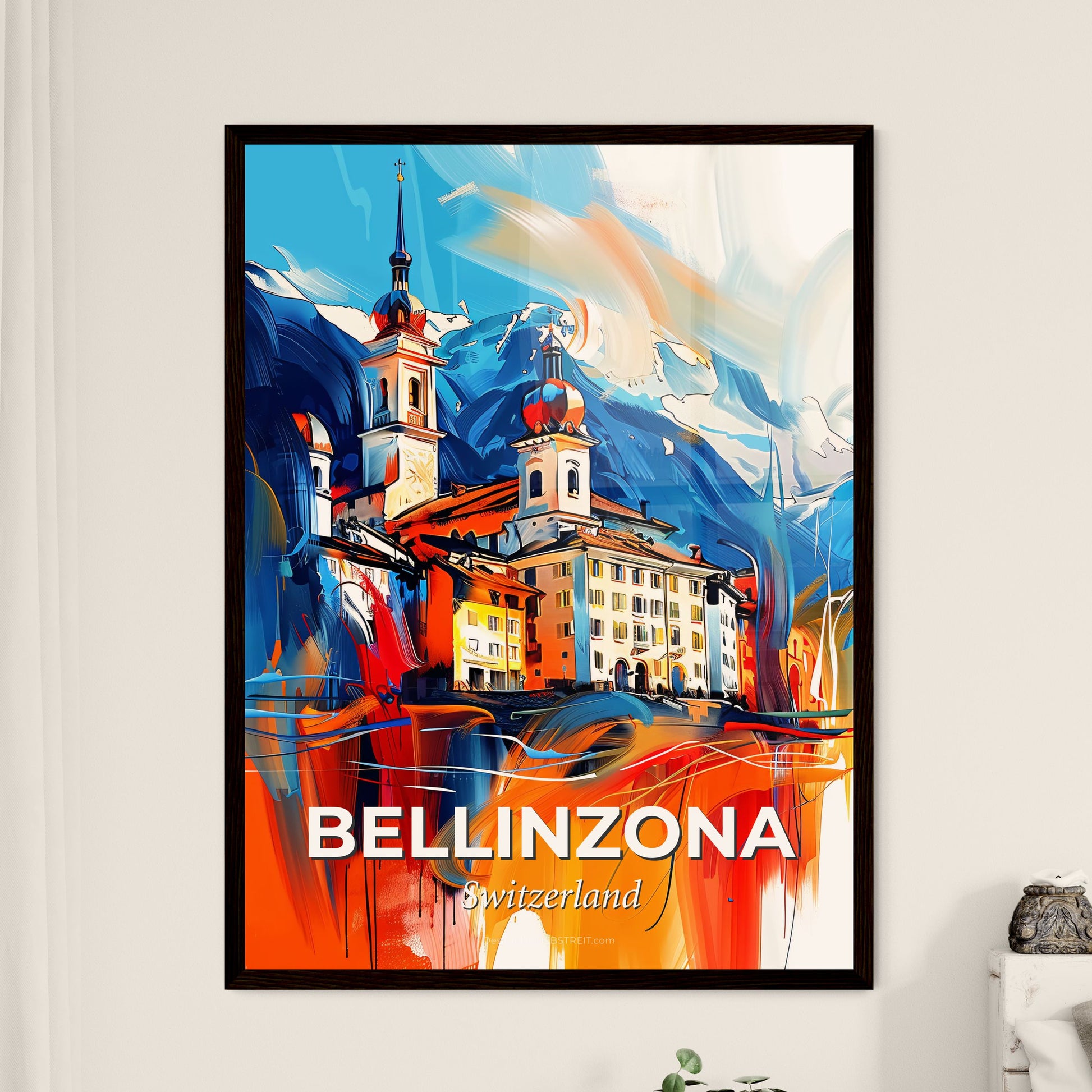 Vibrant Bellinzona, Switzerland - A Painting Of A Building With Towers