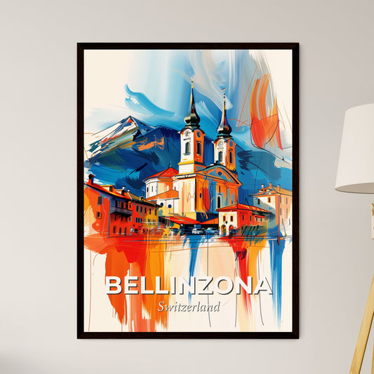 Vibrant Bellinzona, Switzerland - A Painting Of A Building With A Mountain In The Background