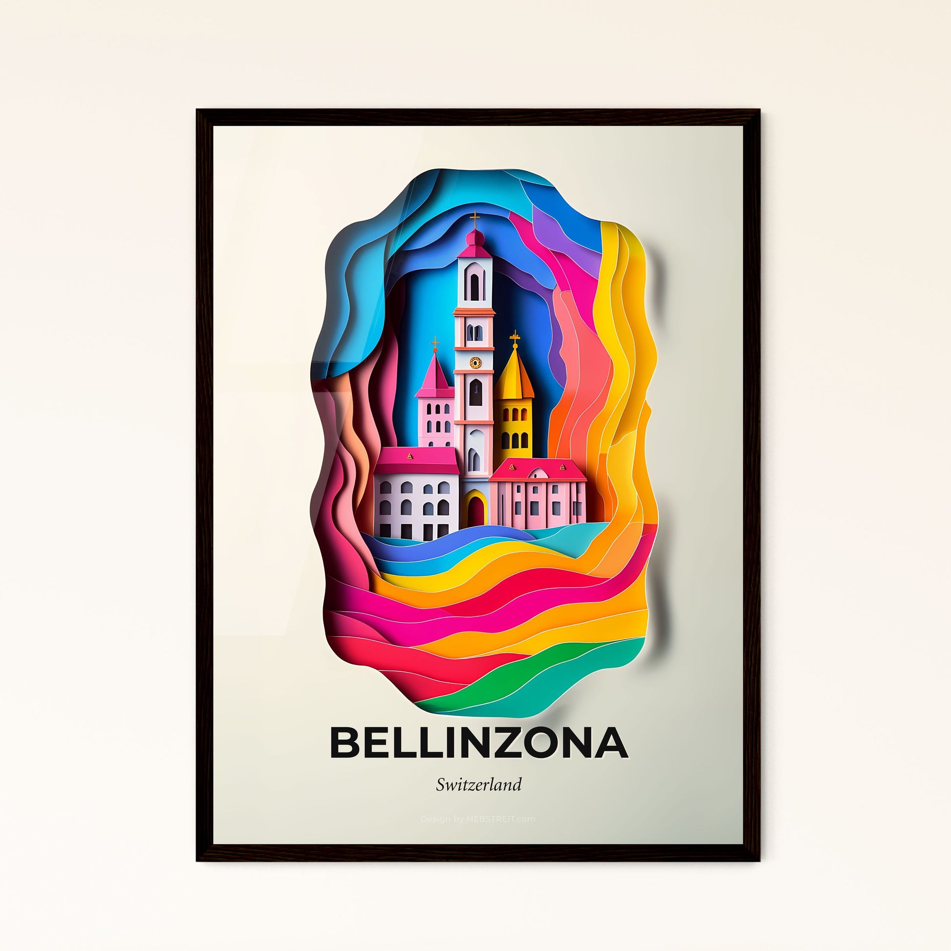 Vivid Bellinzona, Switzerland - a paper cut of a castle in a colorful landscape