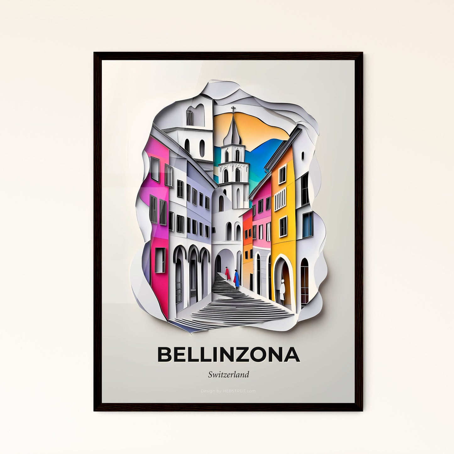 Vivid Bellinzona, Switzerland - a paper cut of a city with a church