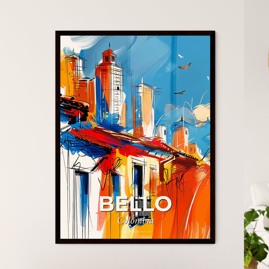 Vibrant Bello, Colombia - A Painting Of Buildings And Birds