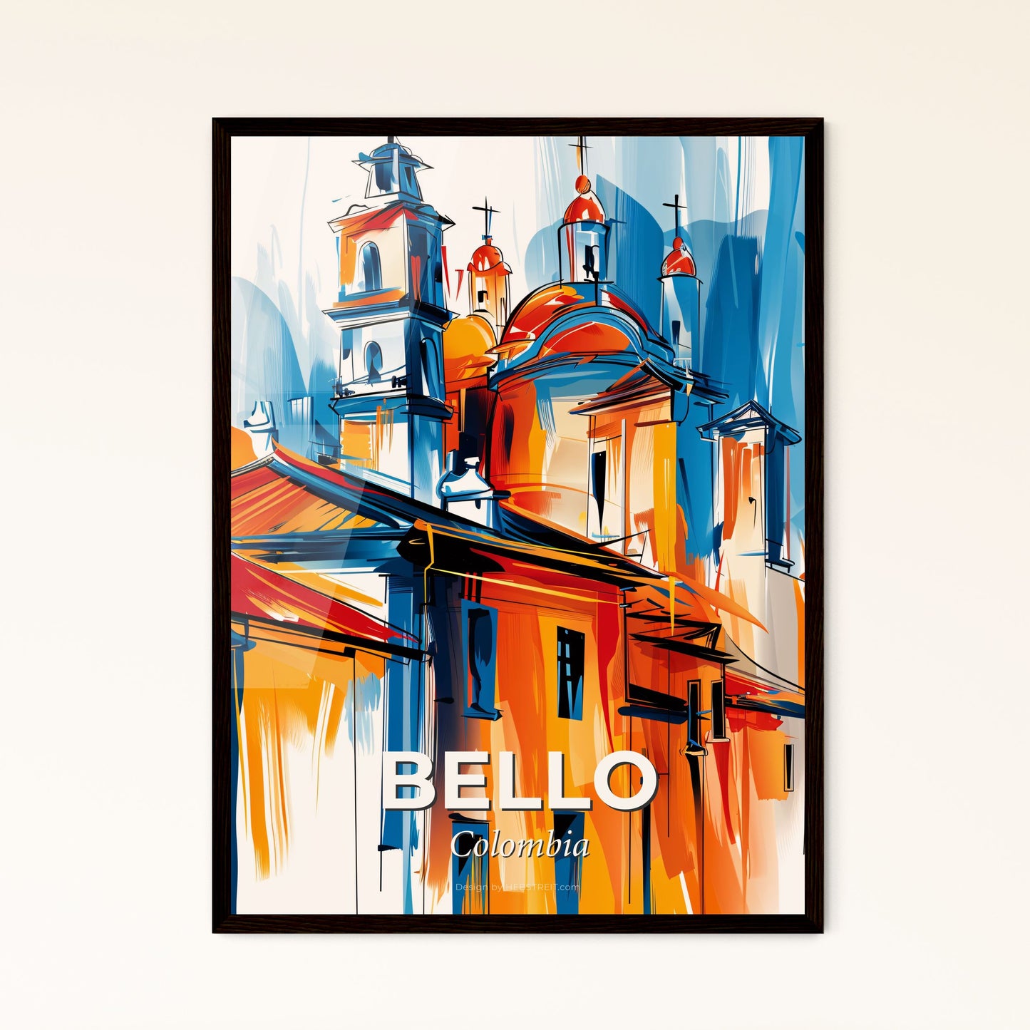 Vibrant Bello, Colombia - A Painting Of A Building With A Tower