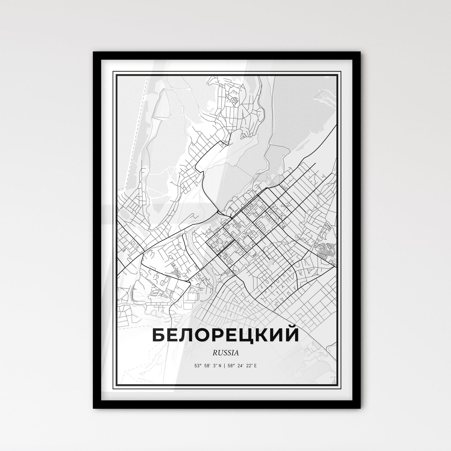 Beloretsk Russia - Scandinavian Style City Map for Modern Home Decor