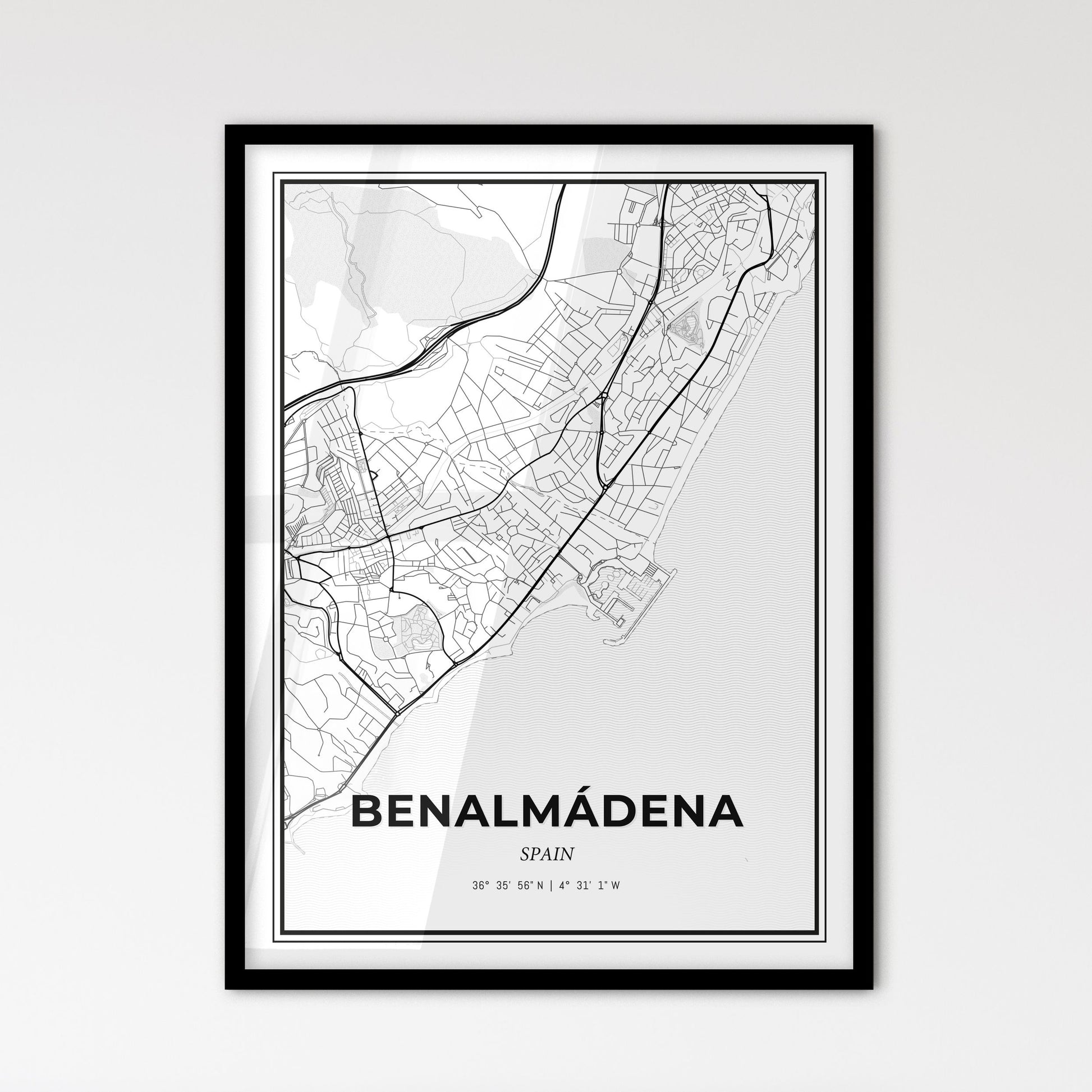 Benalmádena Spain - Scandinavian Style City Map for Modern Home Decor