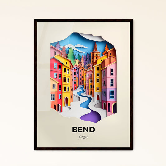 Vivid Bend, Oregon - a paper cut of a city with a river running through it