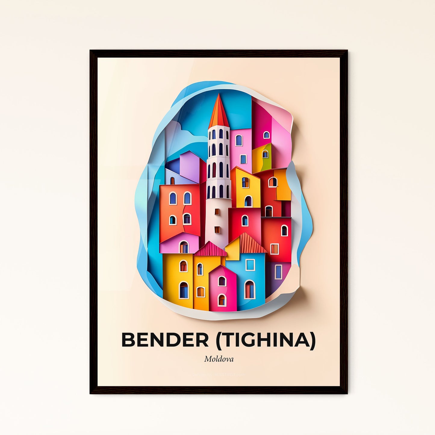 Vivid Bender (Tighina), Moldova - a paper cut of a city with a clock tower