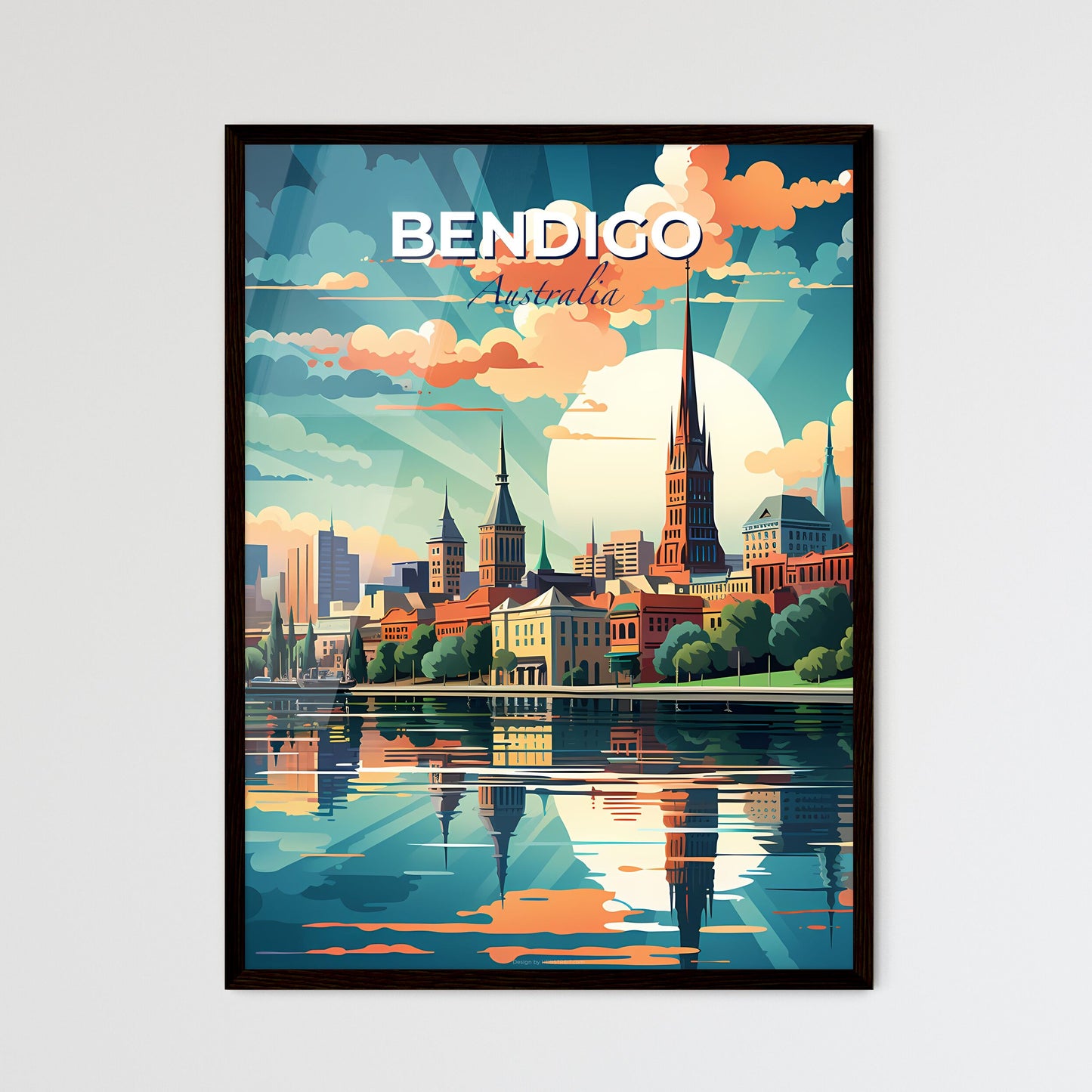 Bendigo Cityscape Painting Vibrant Lake Sun Skyline Art Australia Default Title