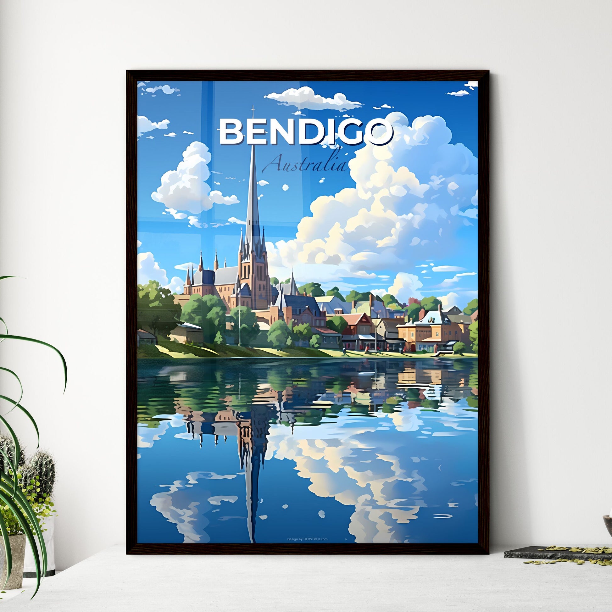 Bendigo Cityscape Art - Vibrant Lake and Church Painting Default Title