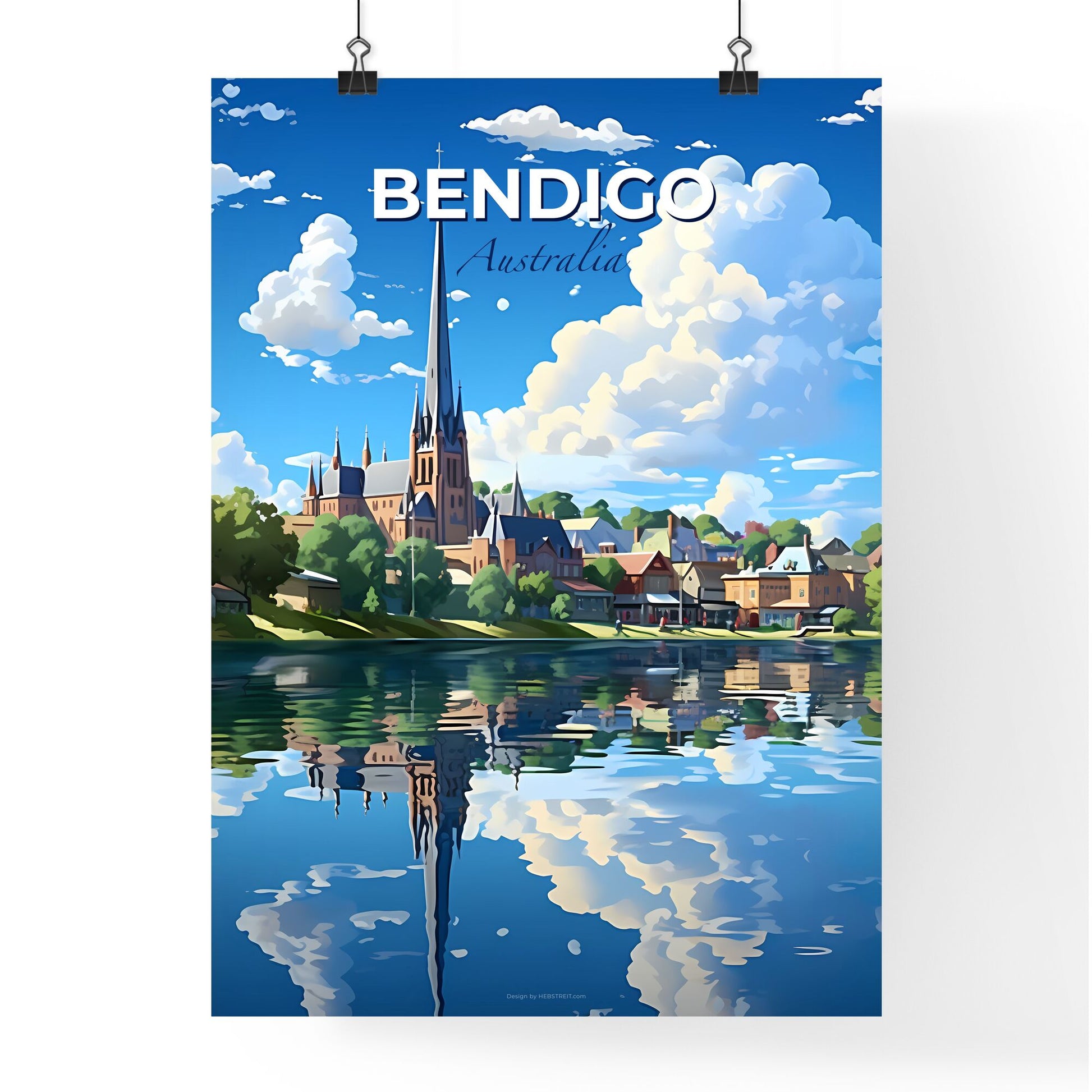 Bendigo Cityscape Art - Vibrant Lake and Church Painting Default Title