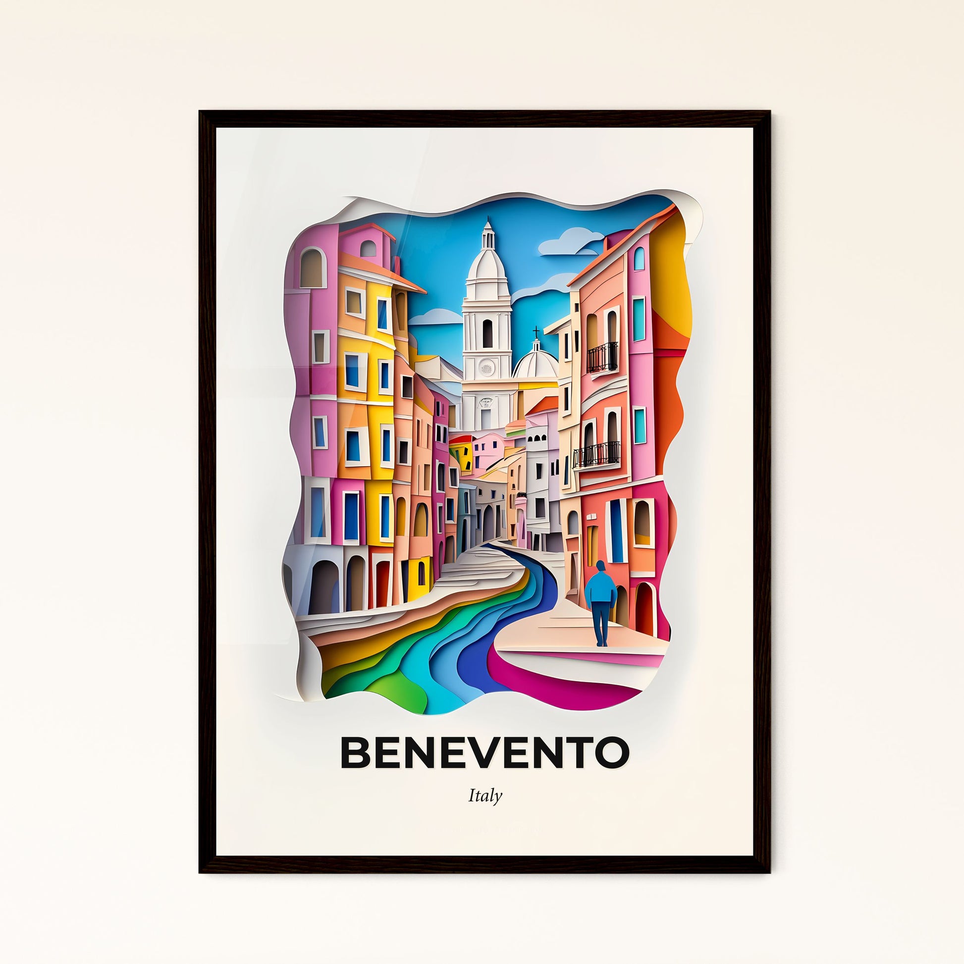 Vivid Benevento, Italy - a colorful city with a man walking down the street