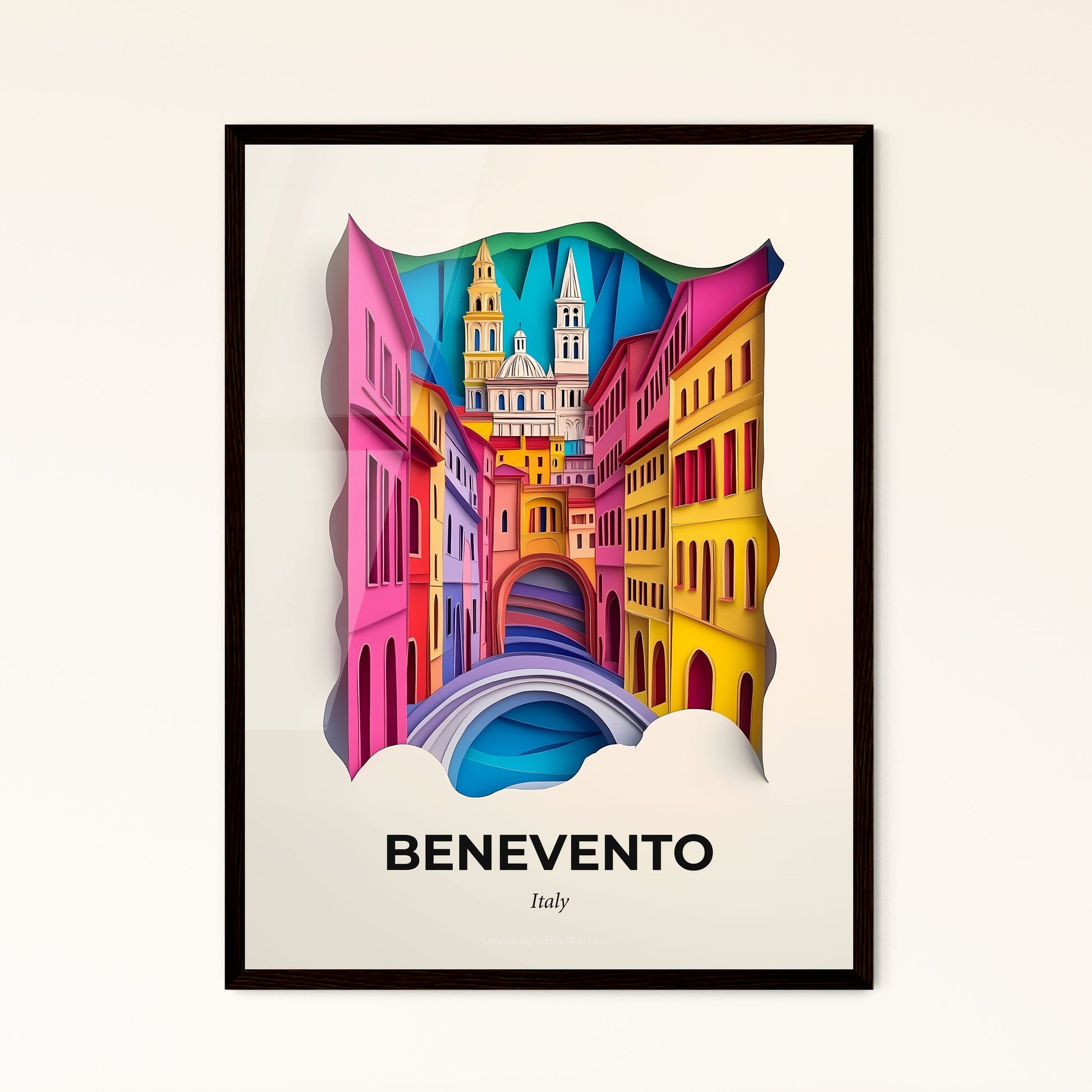 Vivid Benevento, Italy - a paper cut of a city with a bridge