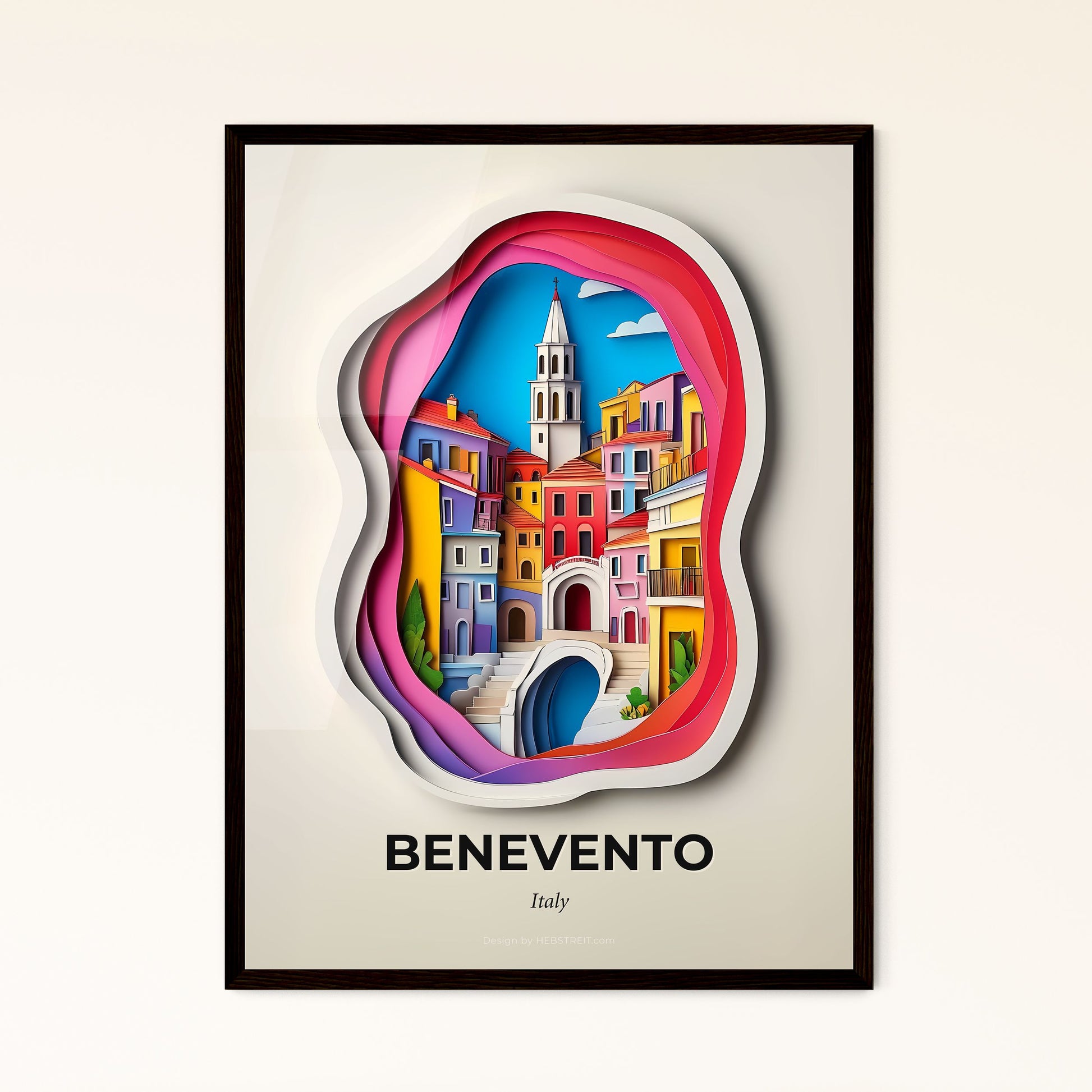 Vivid Benevento, Italy - a paper cut of a city with a clock tower