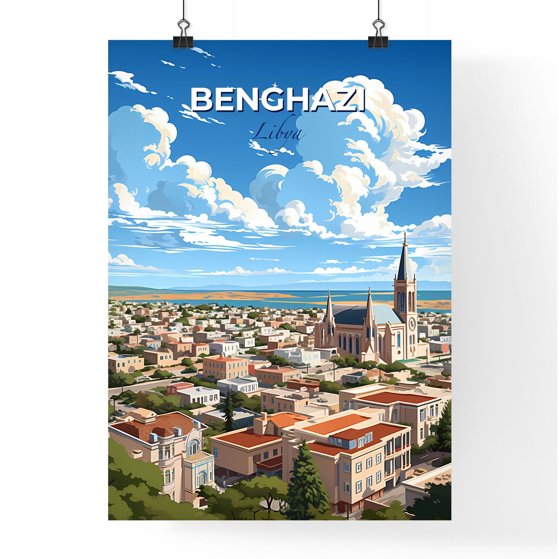 Benghazi Skyline Artistic Painting City Church Water Body Art Architecture Default Title