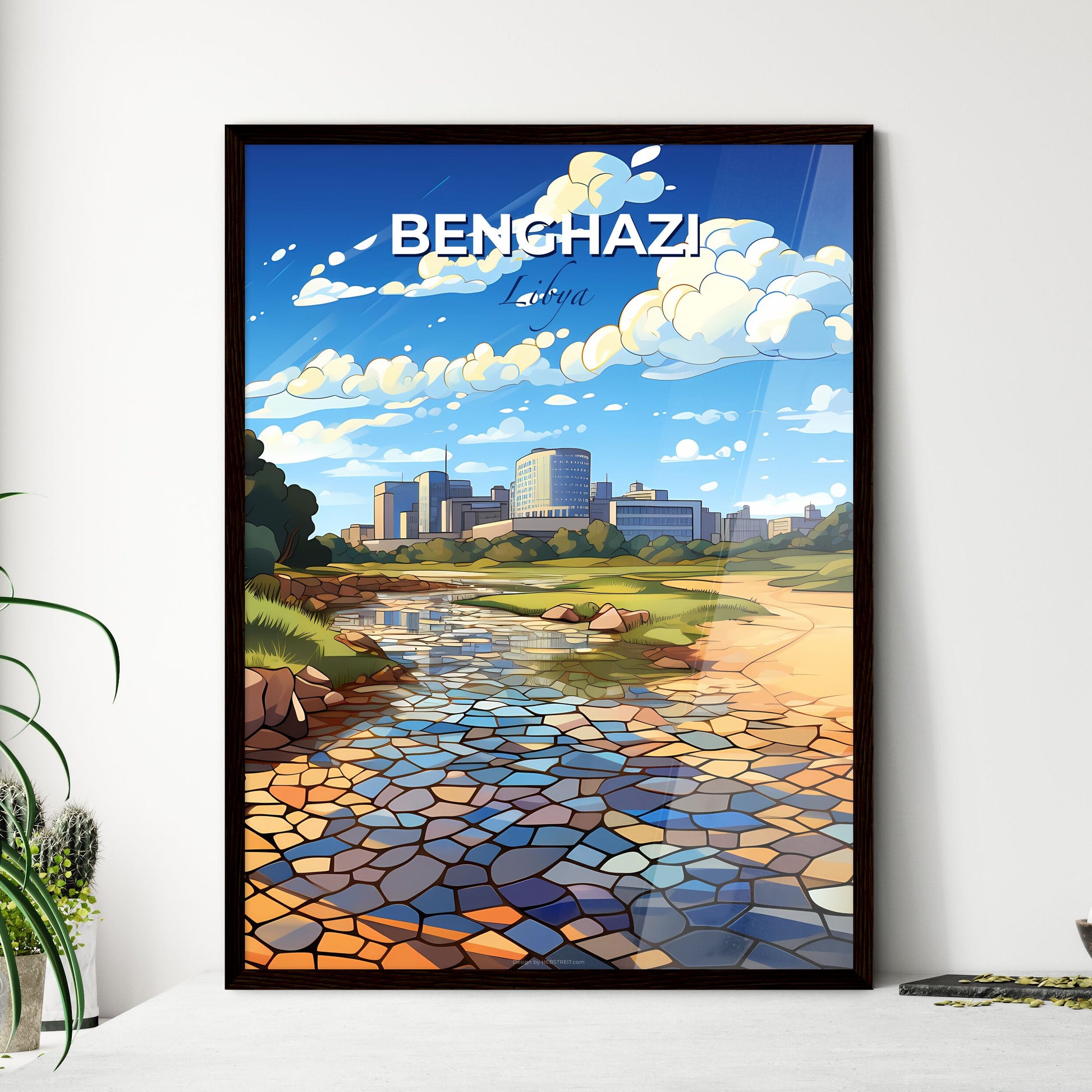Vibrant Painting of Benghazi Libya Skyline with River Depicting City's Artistic Heritage Default Title