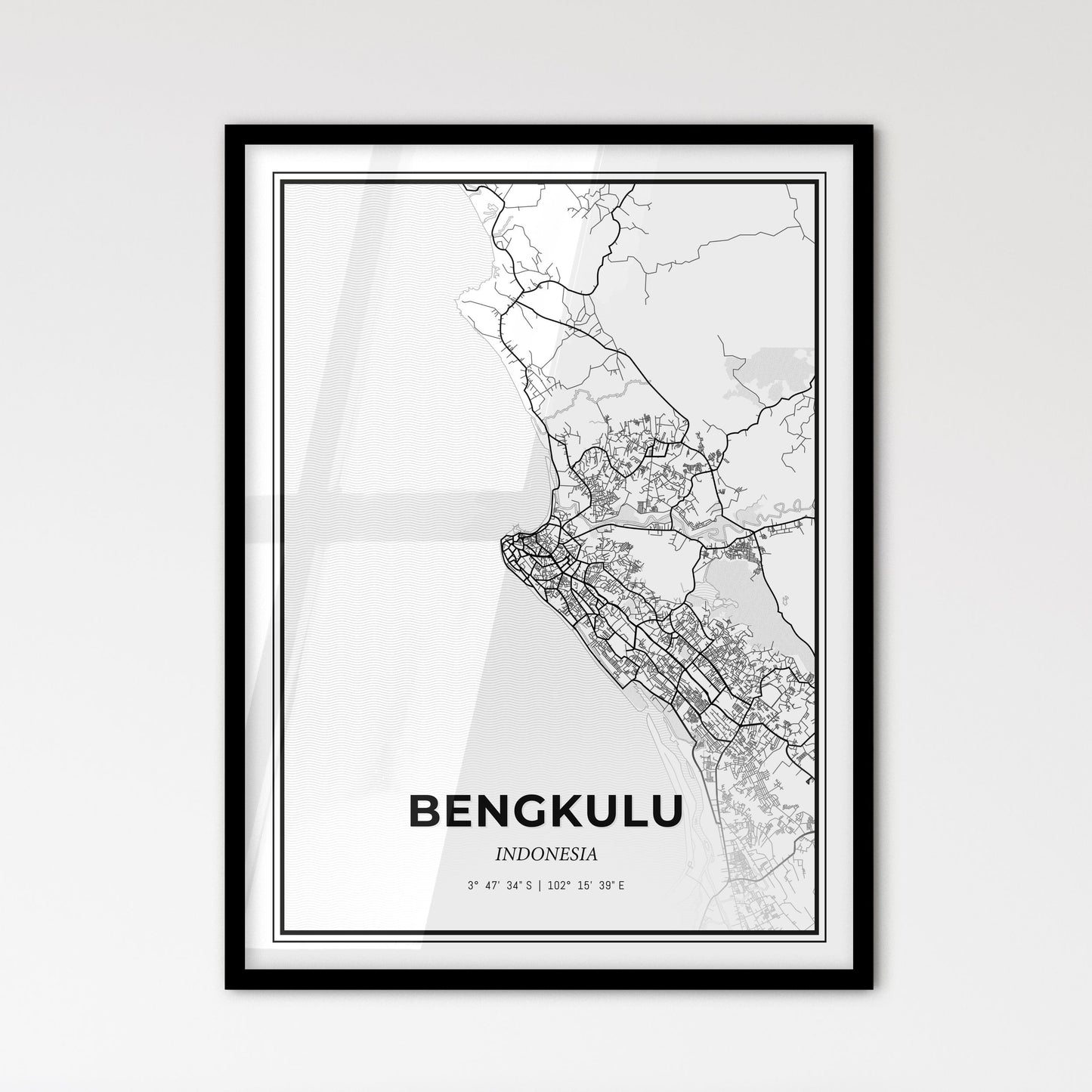 Bengkulu Indonesia - Scandinavian Style City Map for Modern Home Decor