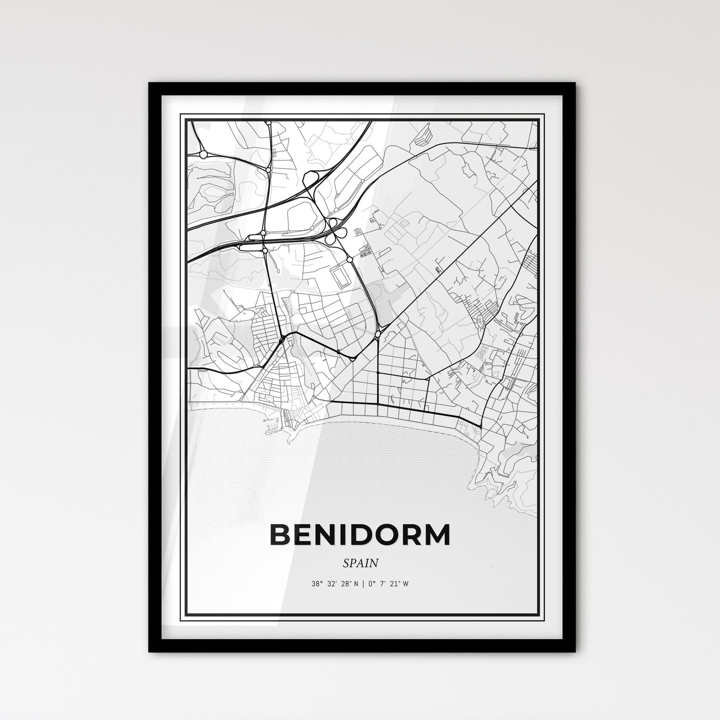 Benidorm Spain - Scandinavian Style City Map for Modern Home Decor