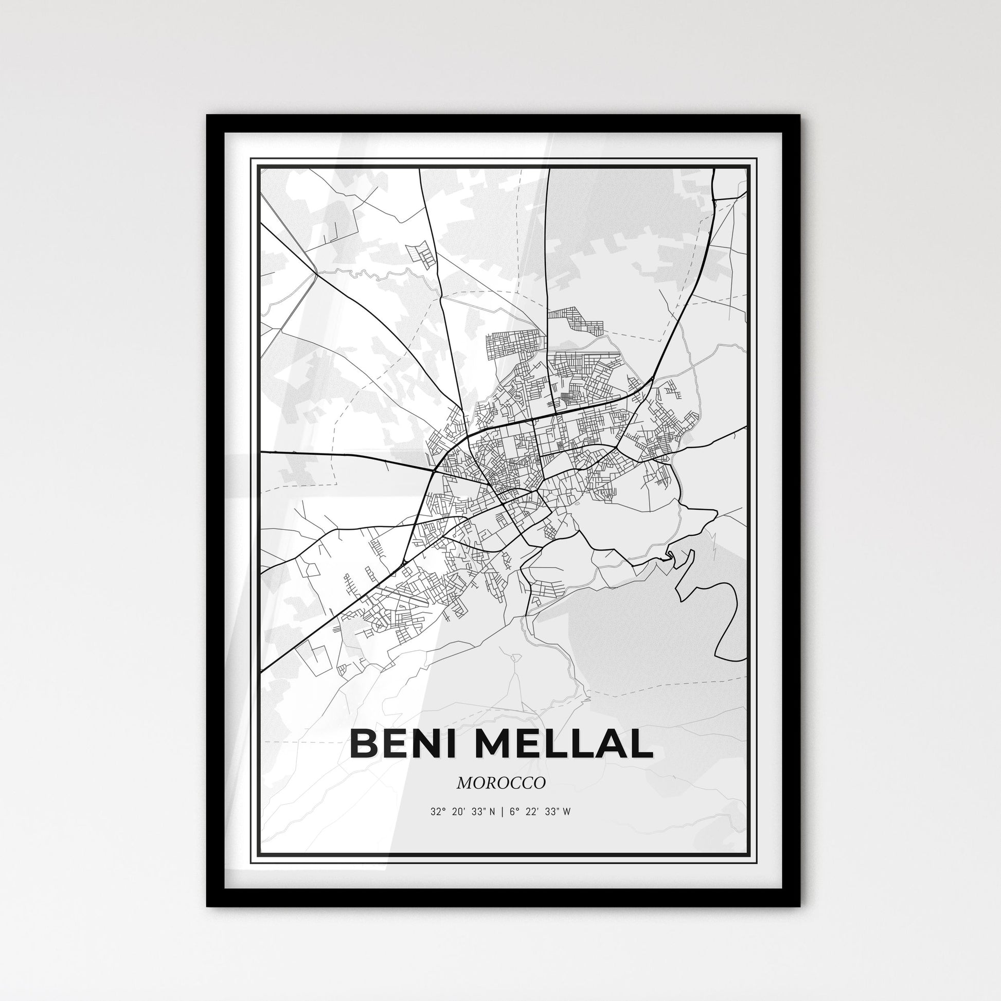 Beni Mellal Morocco - Scandinavian Style City Map for Modern Home Decor