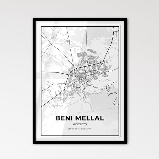 Beni Mellal Morocco - Scandinavian Style City Map for Modern Home Decor