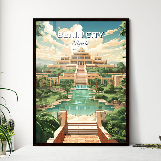 Vibrant Benin City Nigeria Skyline Art Painting Featuring Stairs Leading to Pool Water Default Title