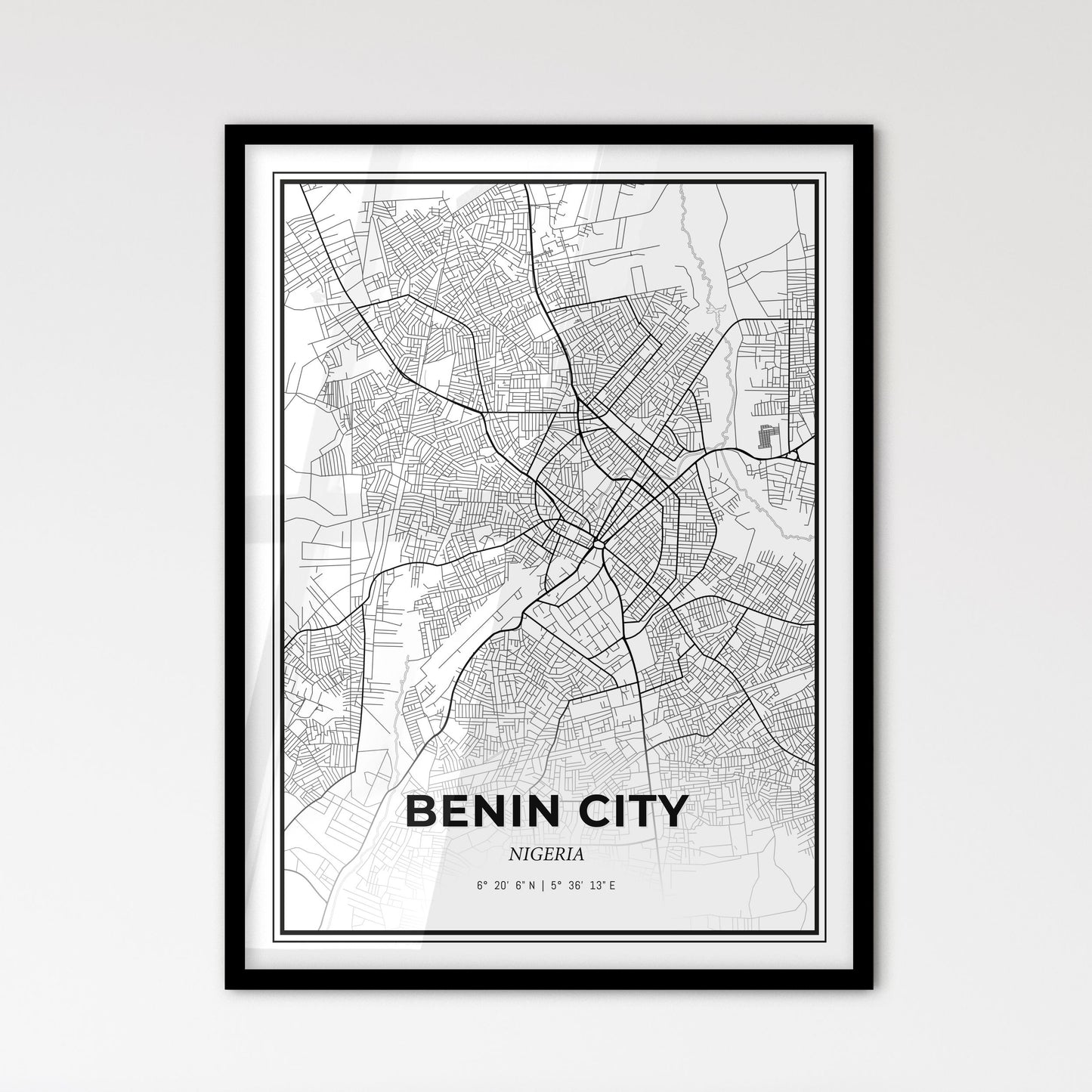 Benin City Nigeria - Scandinavian Style City Map for Modern Home Decor