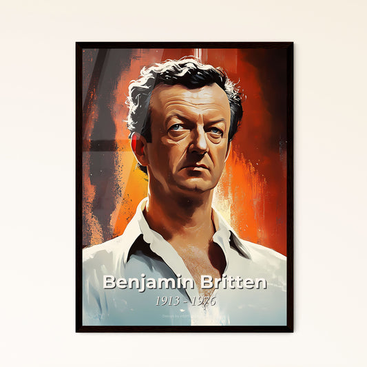 Portrait of Benjamin Britten, 1913 - 1976. Impressionistic painting of a man in a white shirt.