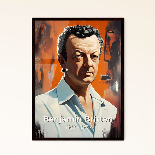 Portrait of Benjamin Britten, 1913 - 1976. Impressionistic painting of a man in a white shirt.