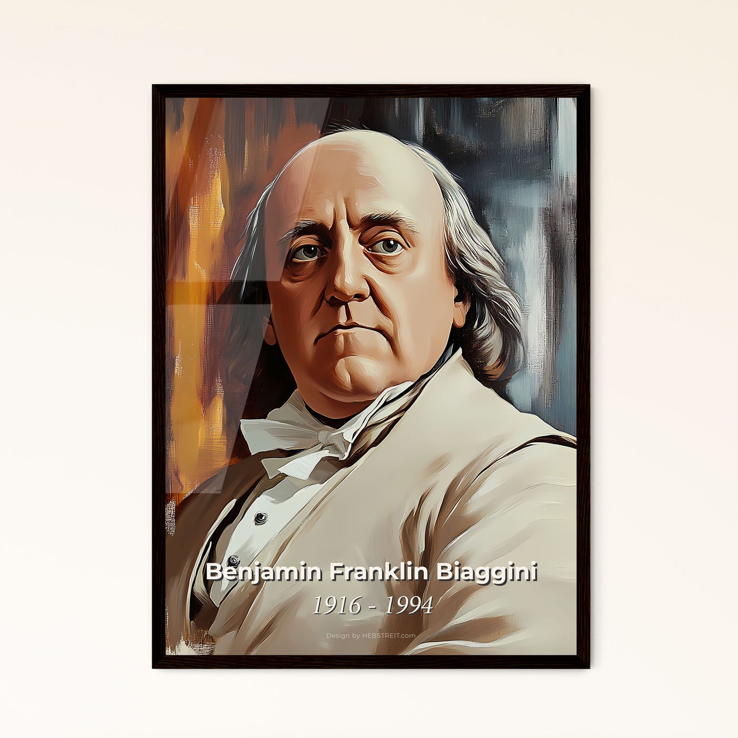 Portrait of Benjamin Franklin Biaggini, 1916 - 1994. Impressionistic painting of a painting of a man.