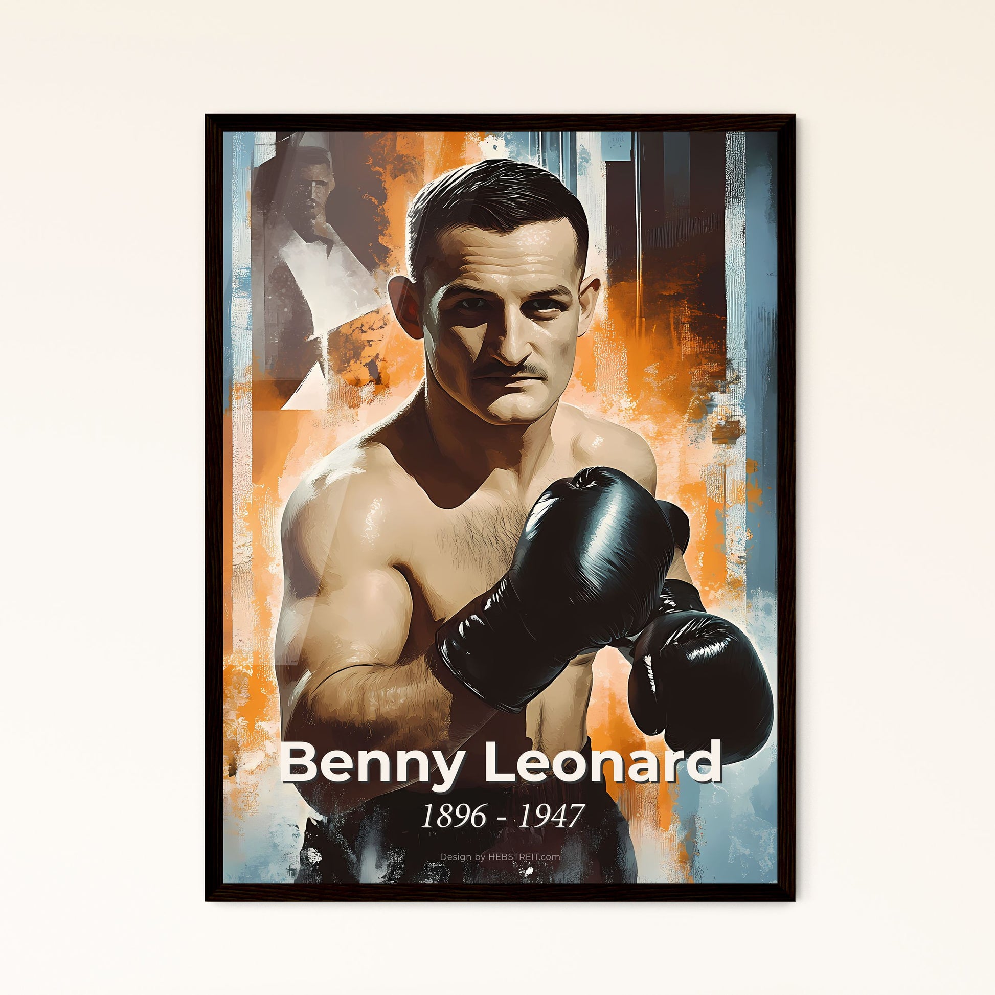 Portrait of Benny Leonard, 1896 - 1947. Impressionistic painting of a man wearing boxing gloves.