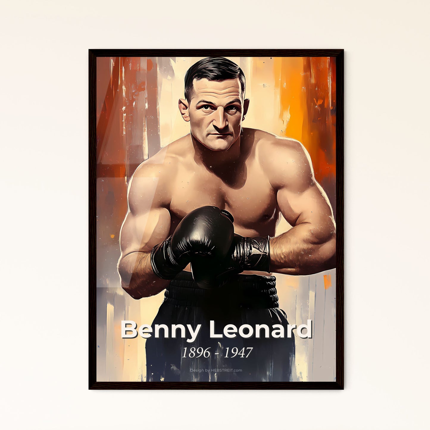 Portrait of Benny Leonard, 1896 - 1947. Impressionistic painting of a man wearing boxing gloves.