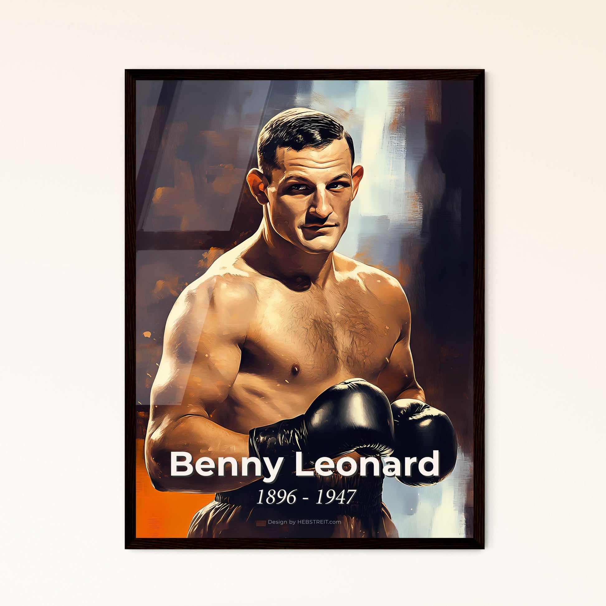 Portrait of Benny Leonard, 1896 - 1947. Impressionistic painting of a man wearing boxing gloves.