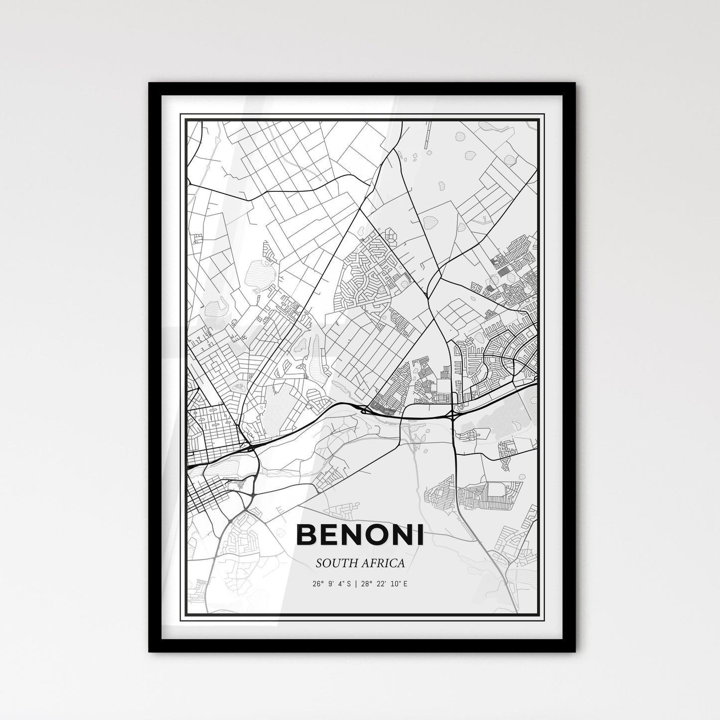 Benoni South Africa - Scandinavian Style City Map for Modern Home Decor