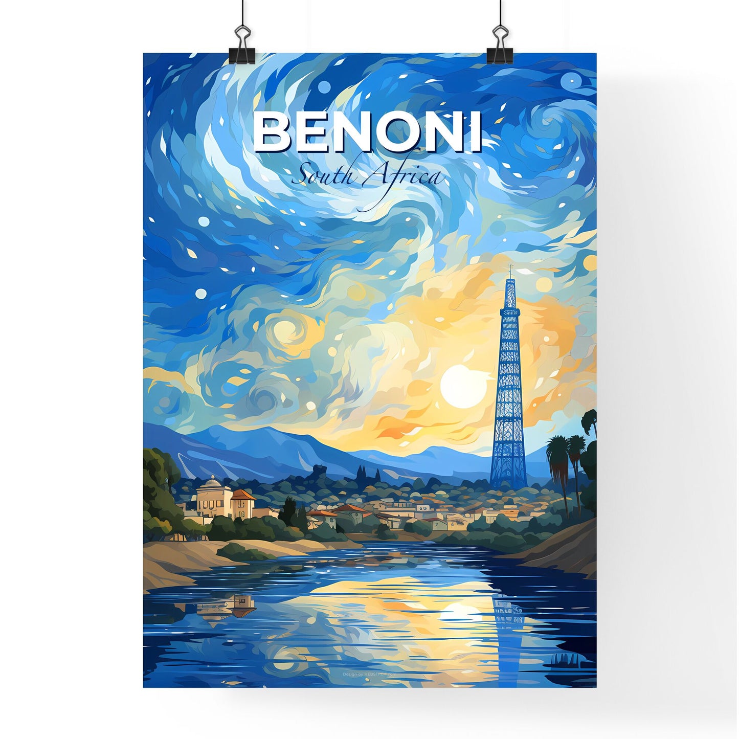 Vibrant Expressionist Painting of a Tower Piercing the Benoni South Africa Skyline Default Title