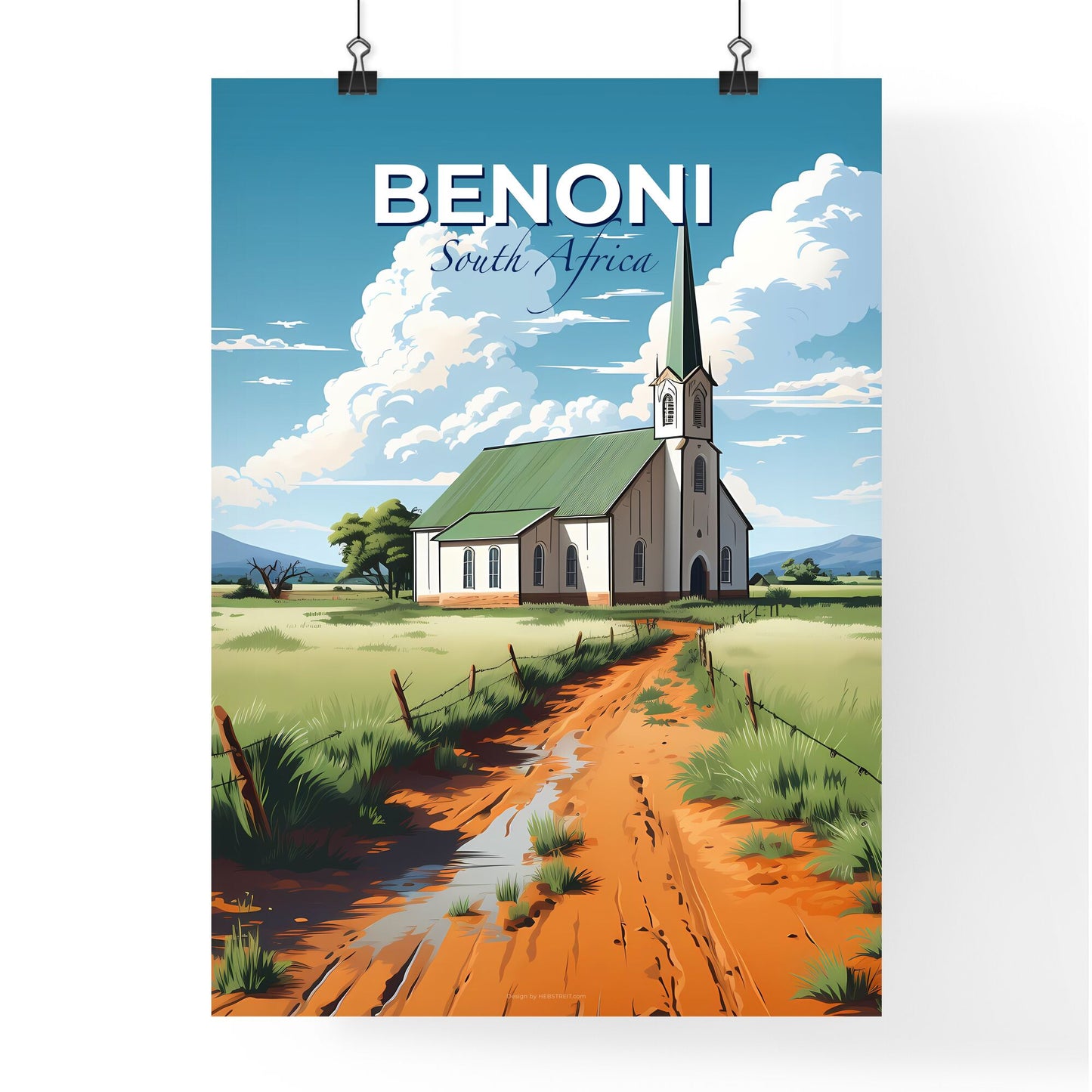 Vibrant Painting of Benoni South Africa Skyline Featuring Unique Church Artwork Default Title