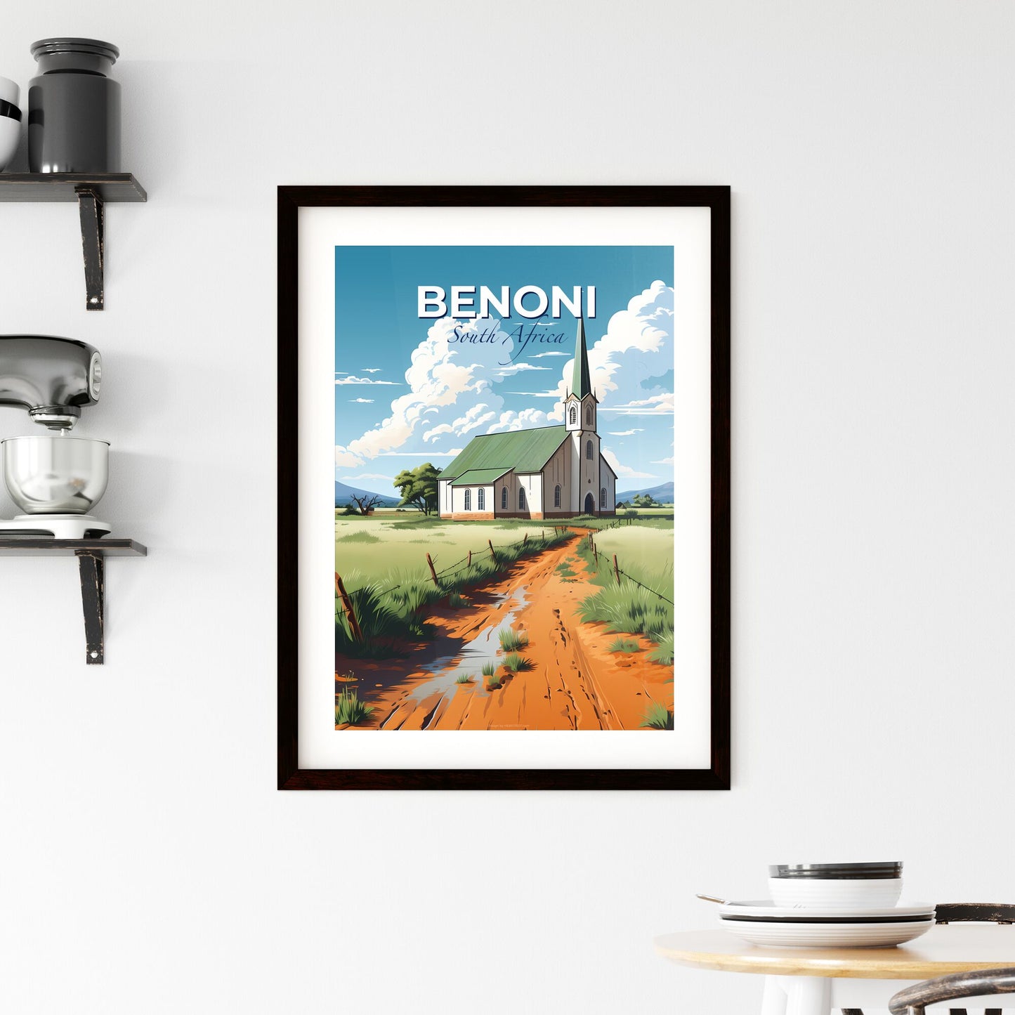 Vibrant Painting of Benoni South Africa Skyline Featuring Unique Church Artwork Default Title