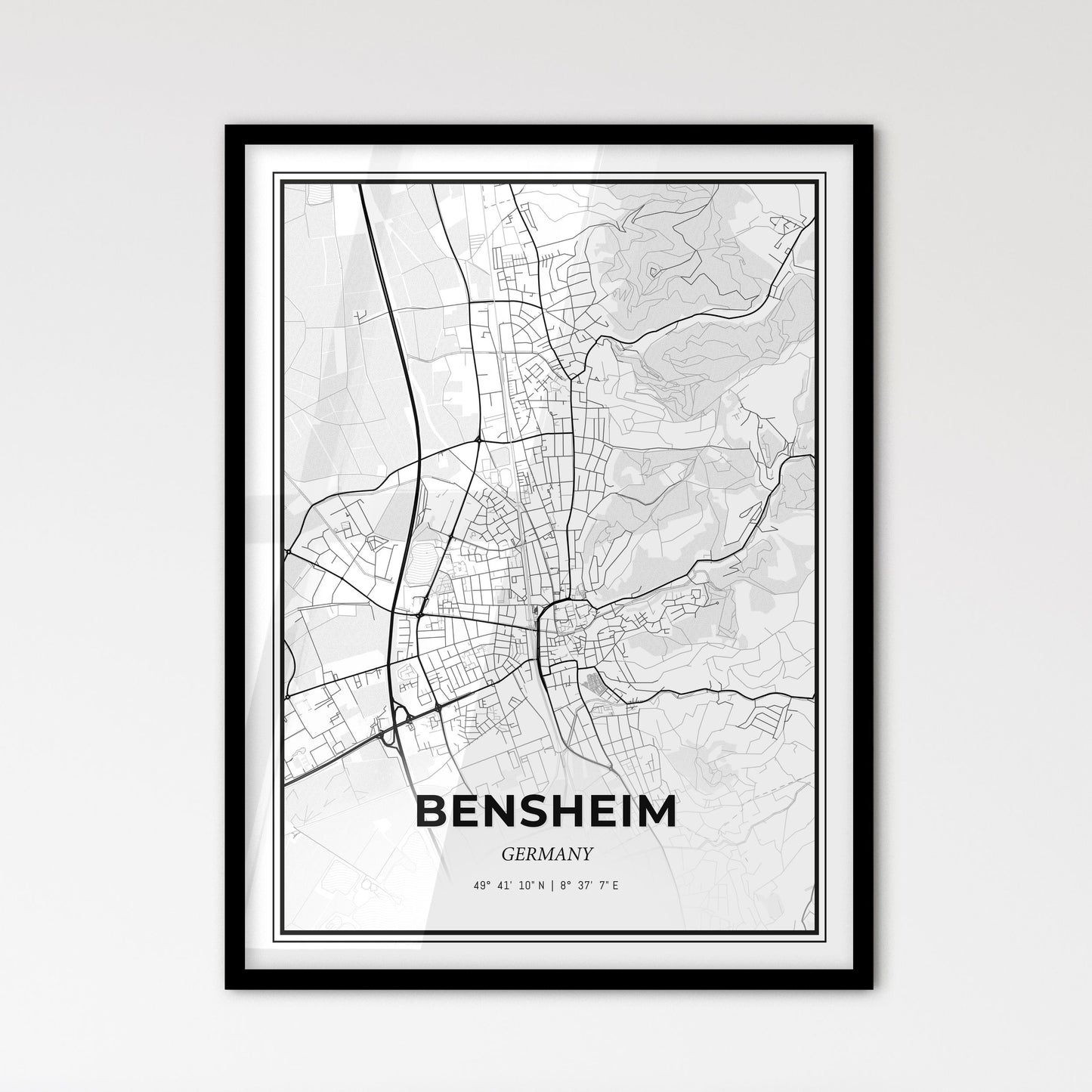 Bensheim Germany - Scandinavian Style City Map for Modern Home Decor