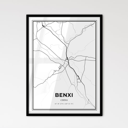 Benxi China - Scandinavian Style City Map for Modern Home Decor