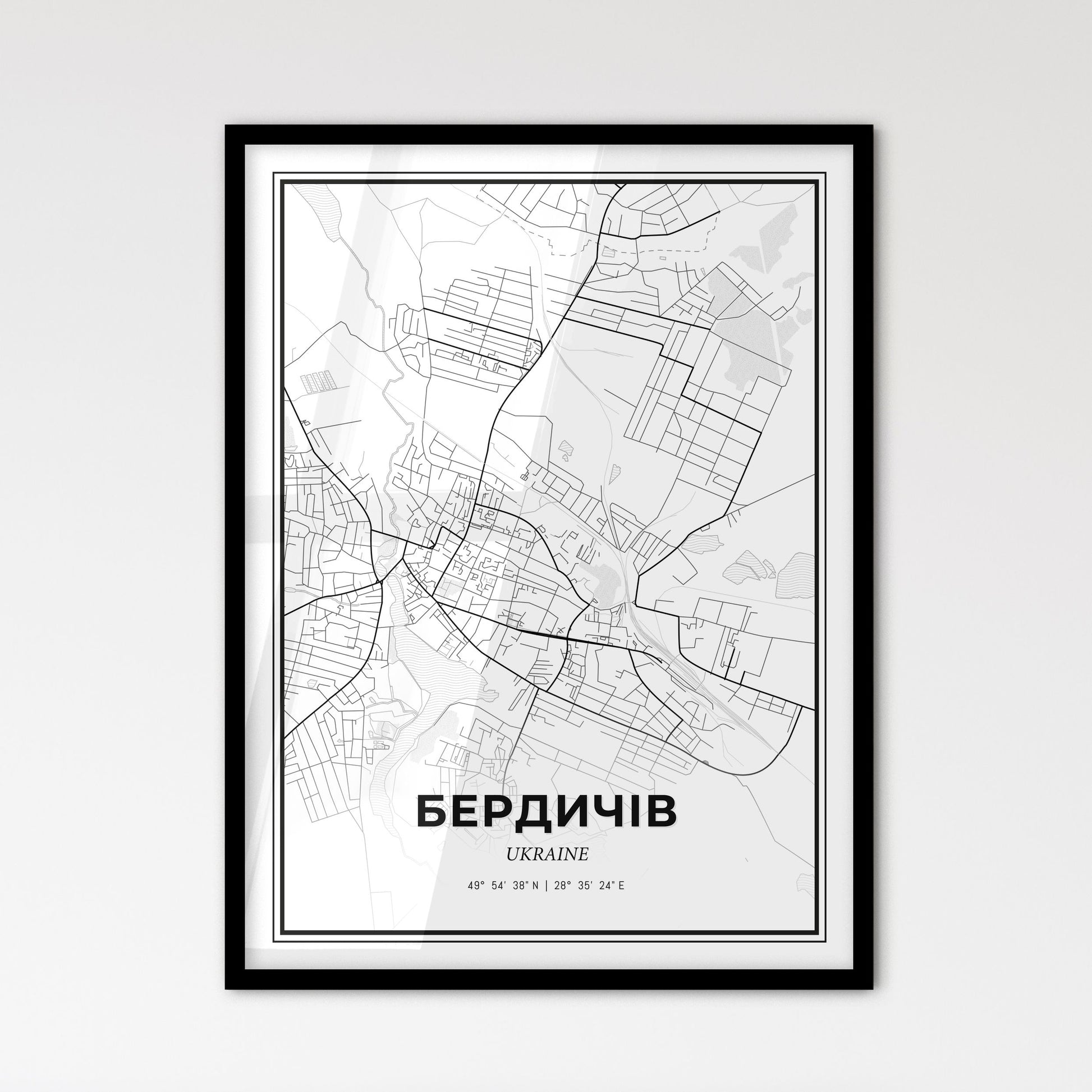 Berdychiv Ukraine - Scandinavian Style City Map for Modern Home Decor