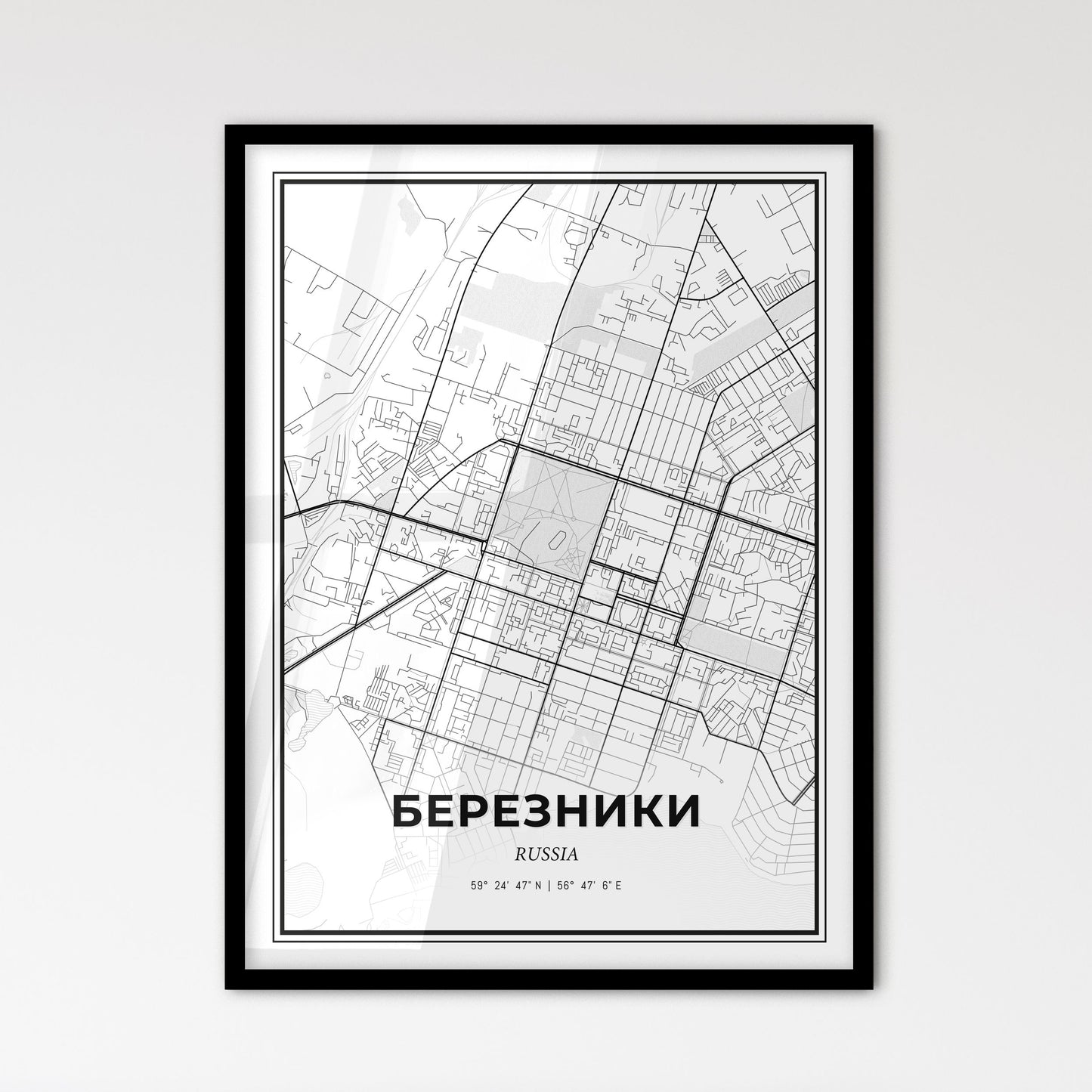 Berezniki Russia - Scandinavian Style City Map for Modern Home Decor