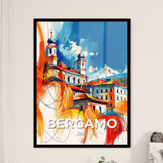 Vibrant Bergamo, Italy - A Painting Of A Building With Orange And Blue Colors