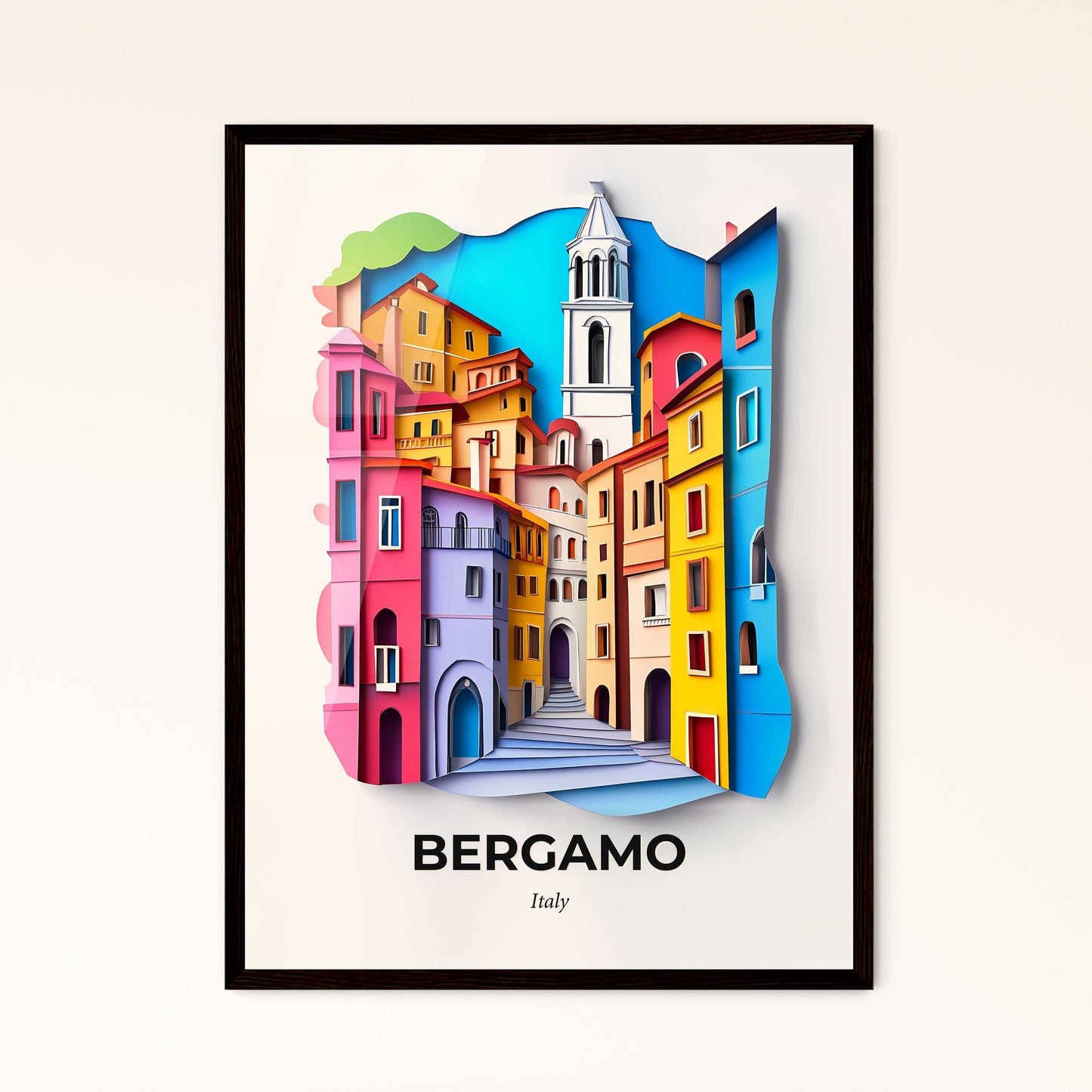 Vivid Bergamo, Italy - a colorful city with a clock tower in the middle