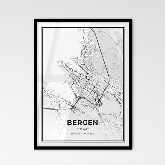 Bergen Norway - Scandinavian Style City Map for Modern Home Decor