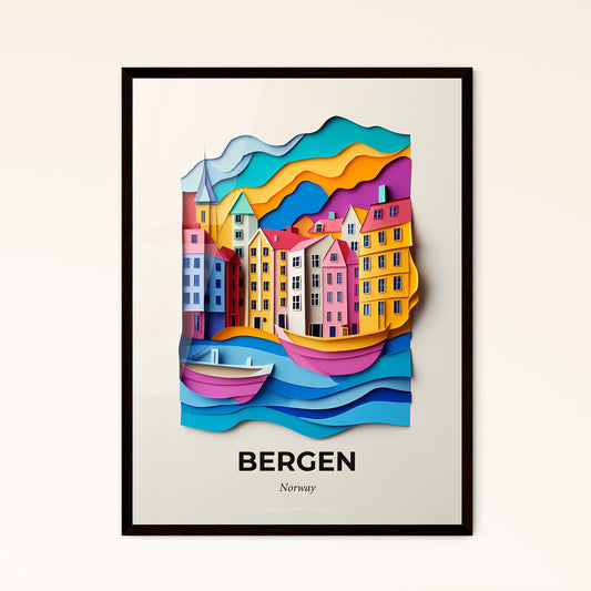 Vivid Bergen, Norway - a paper cut of a boat in a harbor