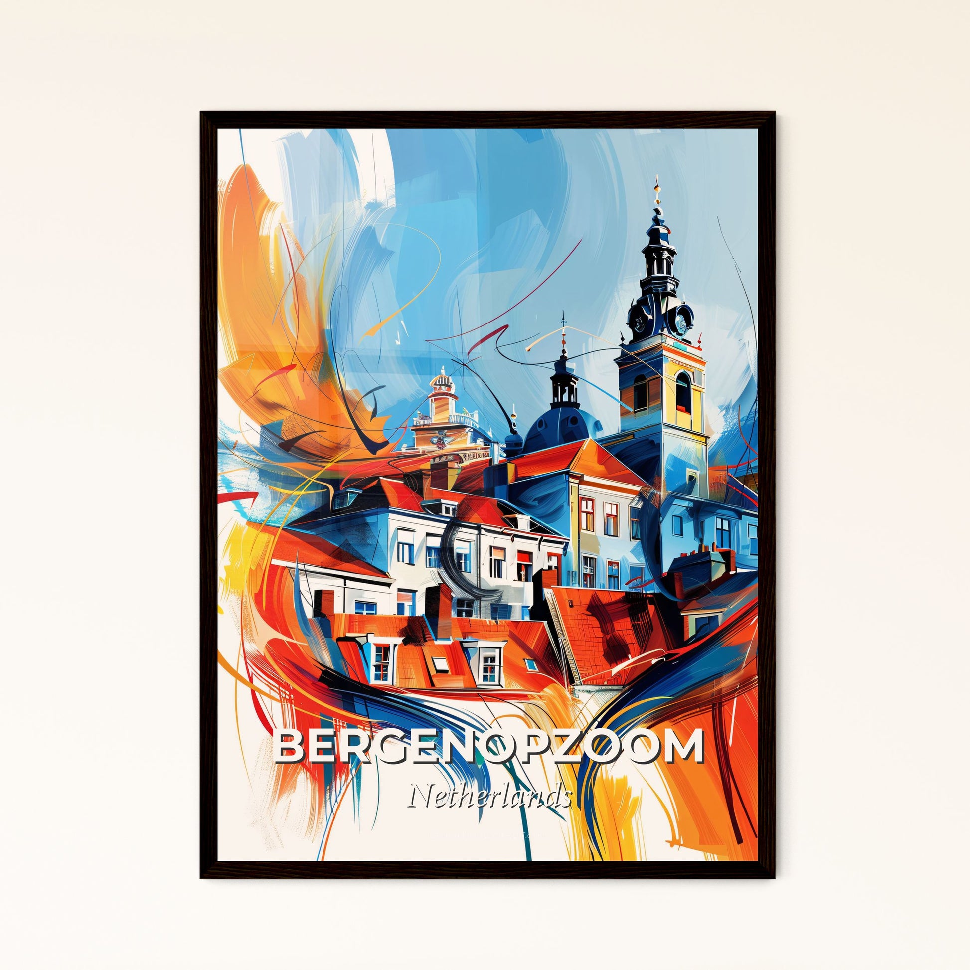 Vibrant Bergenopzoom, Netherlands - A Painting Of A Building With A Tower