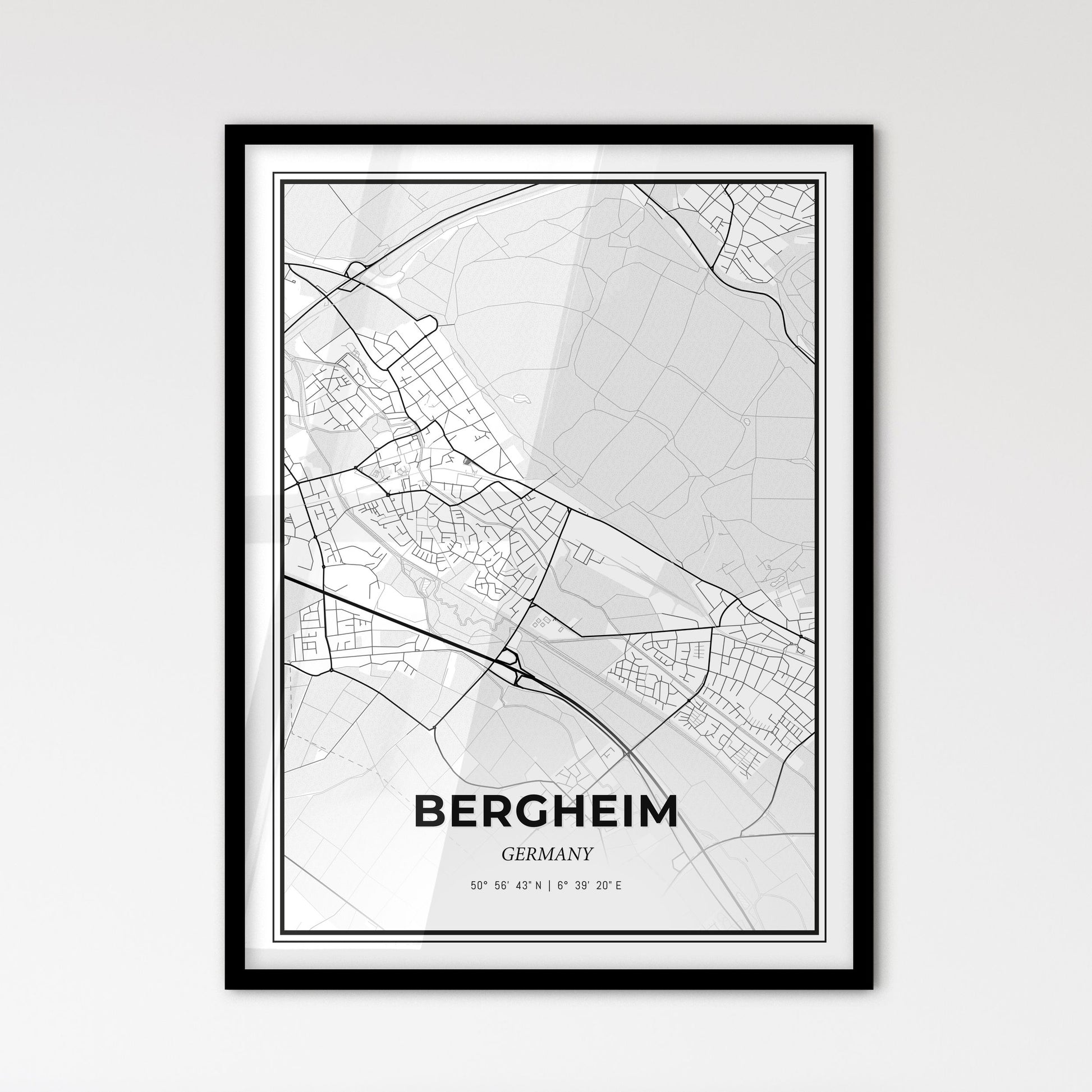 Bergheim Germany - Scandinavian Style City Map for Modern Home Decor