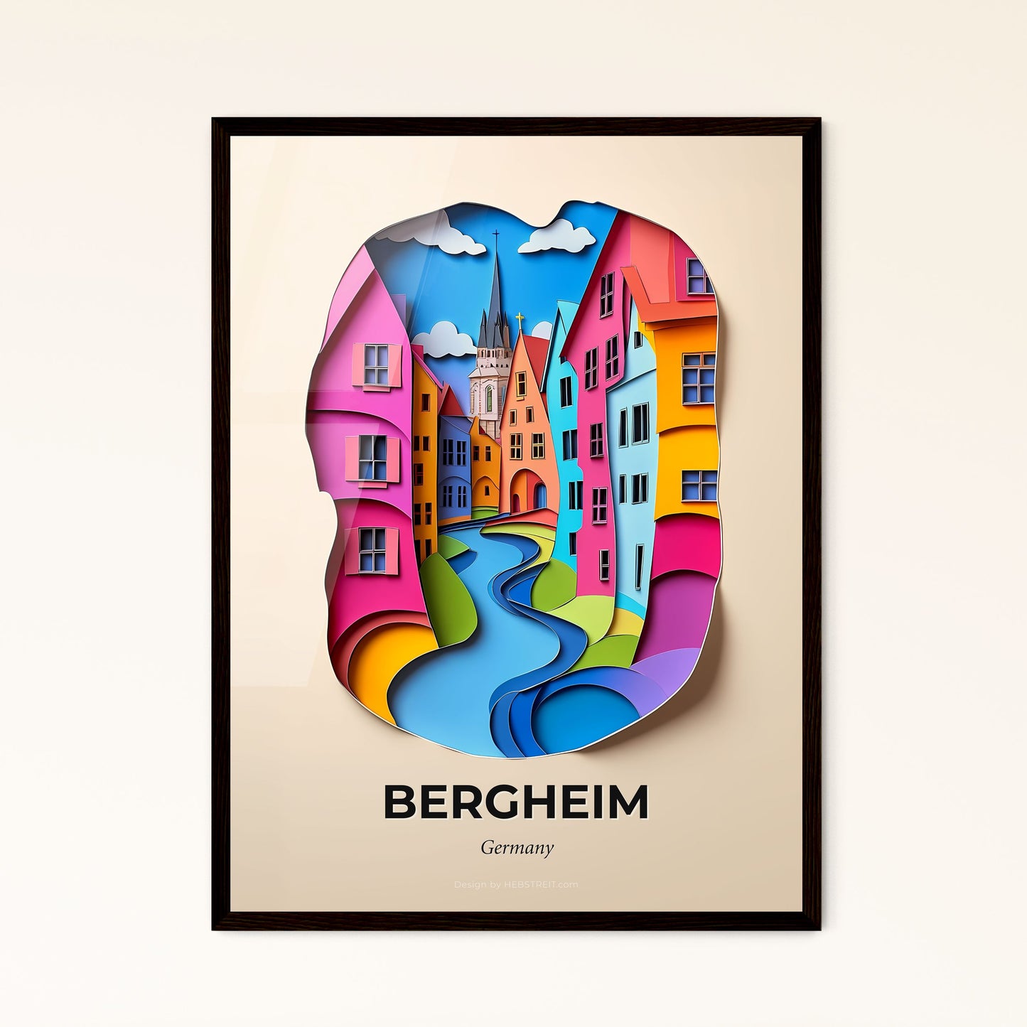 Vivid Bergheim, Germany - a paper cut of a city with a river