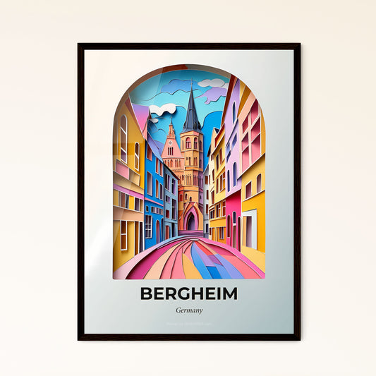 Vivid Bergheim, Germany - a colorful city street with a clock tower