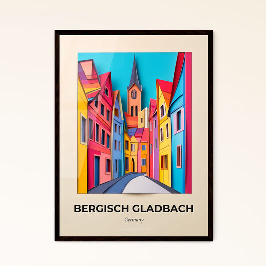 Vivid Bergisch Gladbach, Germany - a colorful city street with a church steeple