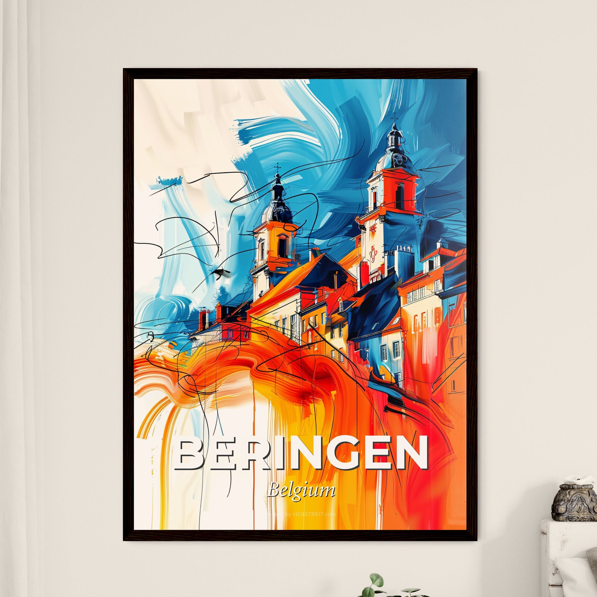 Vibrant Beringen, Belgium - A Colorful Painting Of Buildings